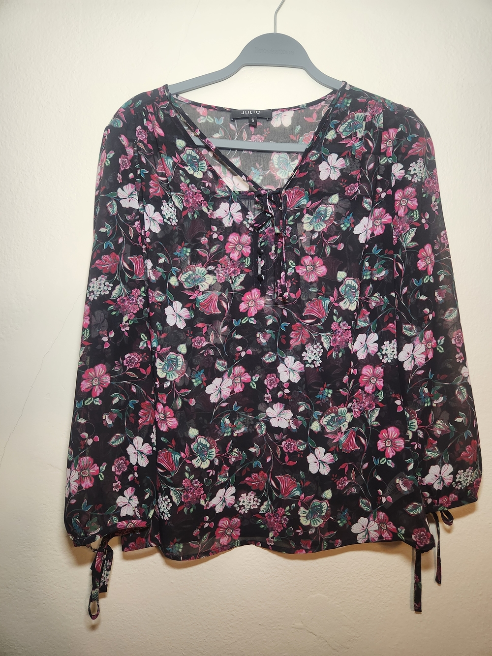 Julio Black Floral Tie-Front Blouse